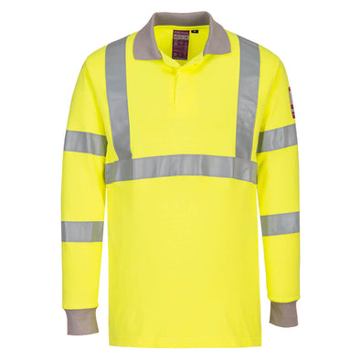 Portwest FR77 Flame Resistant Anti-Static Hi-Vis Long Sleeve Polo Shirt