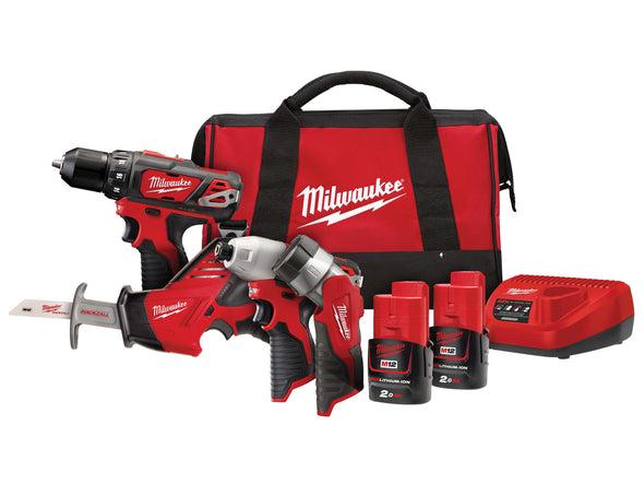 Milwaukee 12V M12 BPP4A-202C 4 Piece Kit - Supplied with Batteries and Charger