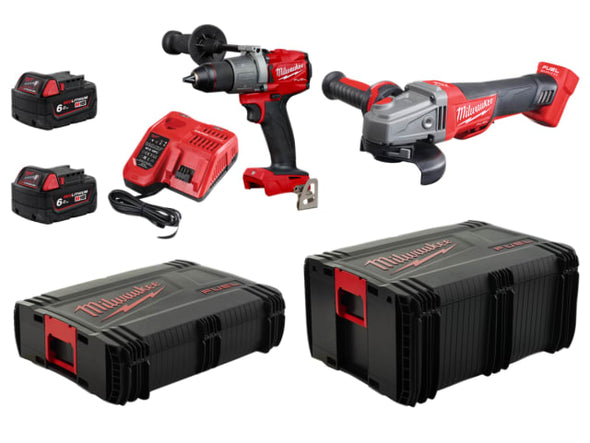 Milwaukee 18V M18 FPP2W2-602X FUEL™ Twin Pack (2 x 6.0Ah Li-ion + 1 x Multi-Voltage Charger + 2 x Carry Cases) (6599770603574)