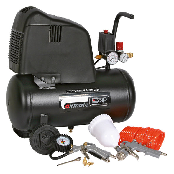 SIP Airmate Hurricane 245/25 Oil Free Air Compressor with 7 Piece Kit, 8 bar (4726175105078)