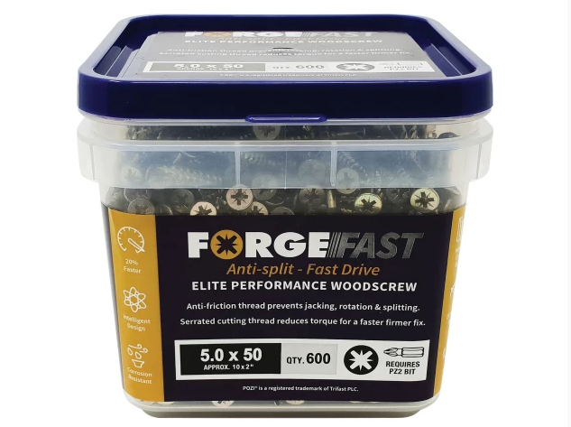 ForgeFast Pozi Compatible Elite Performance Wood Screw ZY 5.0 x 50mm Tub 600
