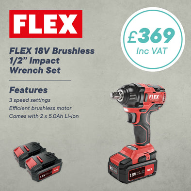 Flex IW 18V Brushless 1/2" Impact Wrench Set (2 x 5.0Ah Li-ion + Carry Case)